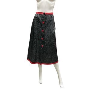 VTG Skirt Women’s Size S Midi Structured Fabric Black With Red Buttons And Trim